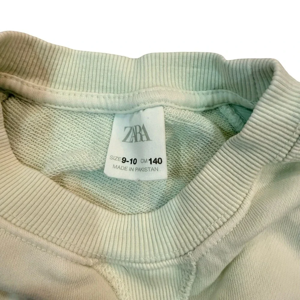 Zara Sweatshirt Mint Green Ribbed Shoulder Raglan Kids Size 9-10